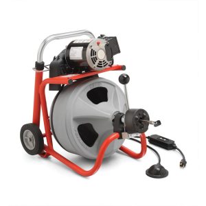 Machine K-400 avec gants RIDGID de nettoyage de canalisations – Câble à âme pleine C-45 IW (torsadage intégral) de 1⁄2 po x 75 pi (12 mm x 23 m) – Jeu d’outils T-260 (27033)