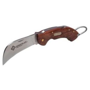 Couteau pliant, lame crochue en acier inoxydable 2-5/8", manche en bois